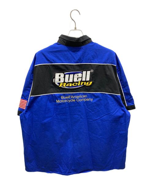 Buell（ビューエル）Buell (ビューエル) 半袖ワークシャツ ブラック×ブルー サイズ:XXLの古着・服飾アイテム
