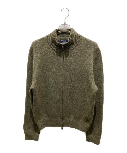 POLO RALPH LAUREN（ポロ・ラルフローレン）POLO RALPH LAUREN (ポロ・ラルフローレン) エルボーパッチラムウールドライバーズニット オリーブ サイズ:LLの古着・服飾アイテム