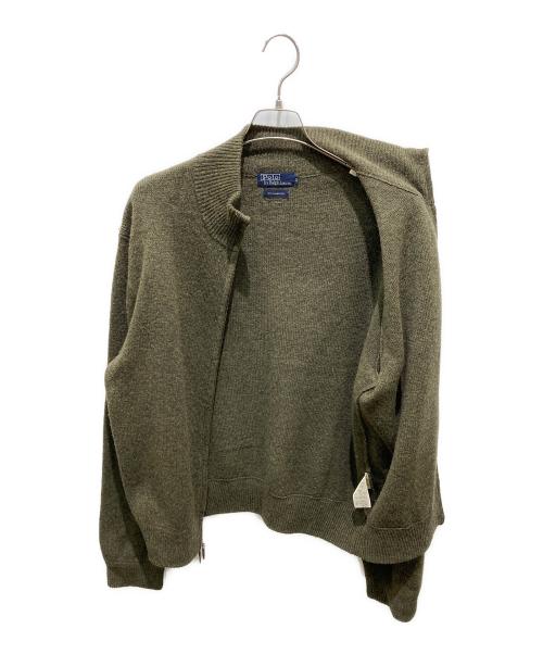 POLO RALPH LAUREN（ポロ・ラルフローレン）POLO RALPH LAUREN (ポロ・ラルフローレン) エルボーパッチラムウールドライバーズニット オリーブ サイズ:LLの古着・服飾アイテム