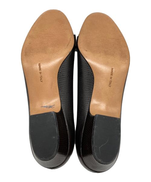 Salvatore Ferragamo（サルヴァトーレ フェラガモ）Salvatore Ferragamo (サルヴァトーレ フェラガモ) リザード型押しヴァラリボンパンプス ブラウン サイズ:7の古着・服飾アイテム