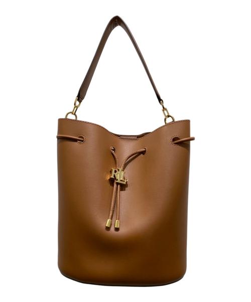 LAUREN RALPH LAUREN（ローレンラルフローレン）LAUREN RALPH LAUREN (ローレンラルフローレン) Andie Drawstring Black Leather Bucket Shoulder Bag ブラウンの古着・服飾アイテム