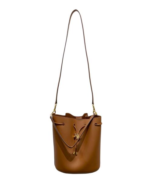 LAUREN RALPH LAUREN（ローレンラルフローレン）LAUREN RALPH LAUREN (ローレンラルフローレン) Andie Drawstring Black Leather Bucket Shoulder Bag ブラウンの古着・服飾アイテム