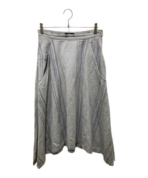 Y's（ワイズ）Y's (ワイズ) コットンリネンストライプスカート グレー サイズ:Mの古着・服飾アイテム