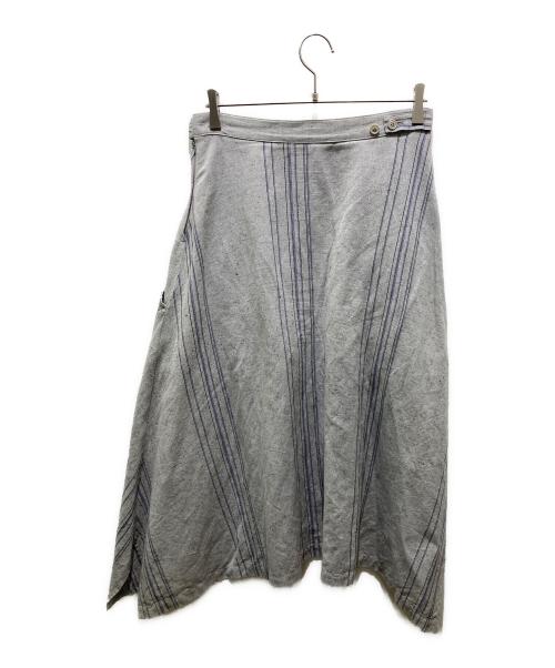 Y's（ワイズ）Y's (ワイズ) コットンリネンストライプスカート グレー サイズ:Mの古着・服飾アイテム