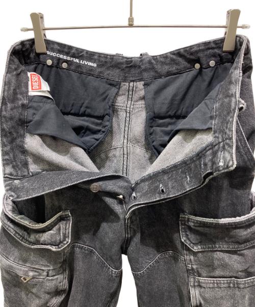 DIESEL（ディーゼル）DIESEL (ディーゼル) D-FISH-S ウォッシュドデニムカーゴパンツ ブラック サイズ:W28の古着・服飾アイテム
