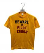 sports wearスポーツウェア）の古着「フロッキープリントTシャツ」｜イエロー