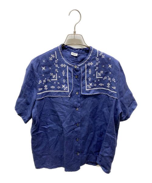 PAR ICI（パーリッシィ）PAR ICI (パーリッシィ) ハンカチ刺繍 リネンブラウス ネイビー サイズ:Fの古着・服飾アイテム