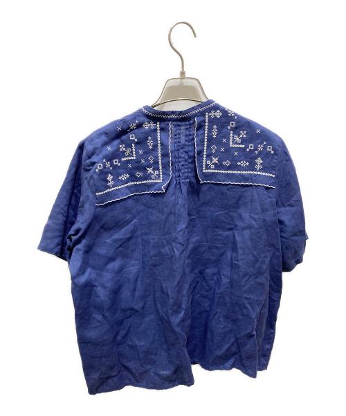 PAR ICI（パーリッシィ）PAR ICI (パーリッシィ) ハンカチ刺繍 リネンブラウス ネイビー サイズ:Fの古着・服飾アイテム