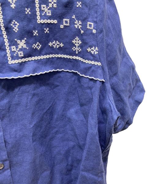 PAR ICI（パーリッシィ）PAR ICI (パーリッシィ) ハンカチ刺繍 リネンブラウス ネイビー サイズ:Fの古着・服飾アイテム