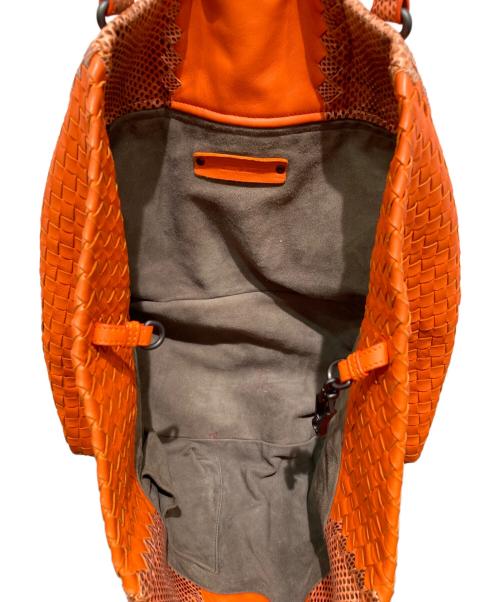 BOTTEGA VENETA（ボッテガベネタ）BOTTEGA VENETA (ボッテガベネタ) イントレチャートパイソン切替トートバッグ オレンジの古着・服飾アイテム