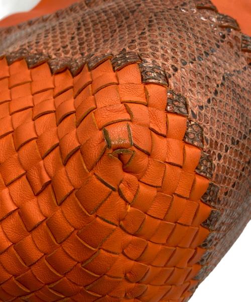 BOTTEGA VENETA（ボッテガベネタ）BOTTEGA VENETA (ボッテガベネタ) イントレチャートパイソン切替トートバッグ オレンジの古着・服飾アイテム