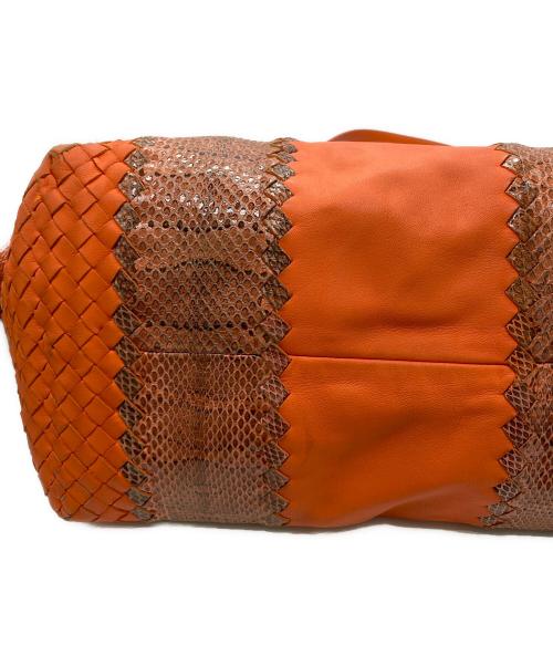 BOTTEGA VENETA（ボッテガベネタ）BOTTEGA VENETA (ボッテガベネタ) イントレチャートパイソン切替トートバッグ オレンジの古着・服飾アイテム