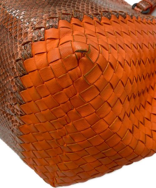 BOTTEGA VENETA（ボッテガベネタ）BOTTEGA VENETA (ボッテガベネタ) イントレチャートパイソン切替トートバッグ オレンジの古着・服飾アイテム
