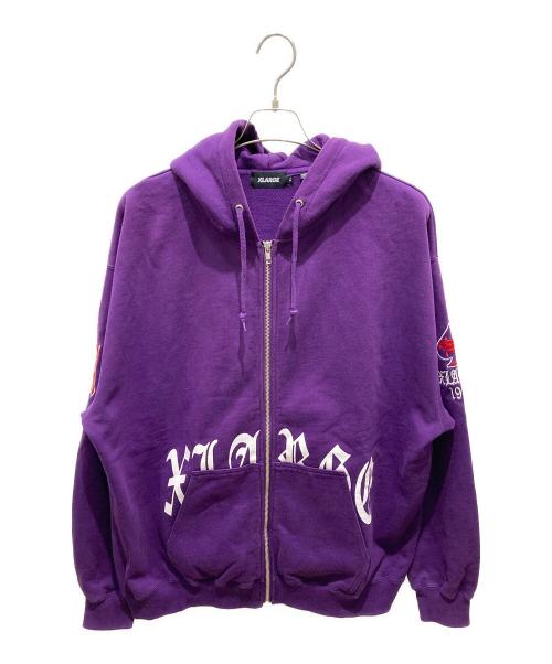 X-LARGE（エクストララージ）X-LARGE (エクストララージ) ジップパーカーオールドイングリッシュロゴ ジップフーデッドスウェットシャツ パープル サイズ:XLの古着・服飾アイテム