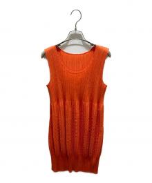 PLEATS PLEASE（プリーツプリーズ）の古着「ノースリーブワンピース」｜オレンジ