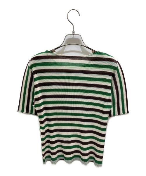 PLEATS PLEASE（プリーツプリーズ）PLEATS PLEASE (プリーツプリーズ) プリーツボーダーカットソー グリーン サイズ:3の古着・服飾アイテム