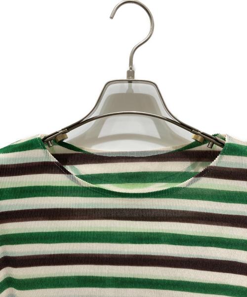 PLEATS PLEASE（プリーツプリーズ）PLEATS PLEASE (プリーツプリーズ) プリーツボーダーカットソー グリーン サイズ:3の古着・服飾アイテム