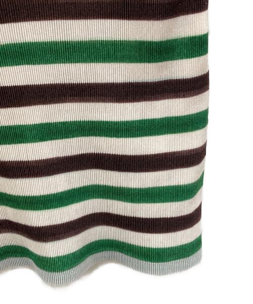 PLEATS PLEASE（プリーツプリーズ）PLEATS PLEASE (プリーツプリーズ) プリーツボーダーカットソー グリーン サイズ:3の古着・服飾アイテム