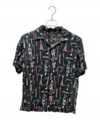 Thee Hysteric XXXジィ ヒステリックトリプルエックス）の古着「THE FUZZ総柄 半袖オープンカラーシャツ」｜ブラック