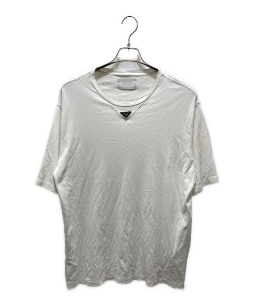 PRADA（プラダ）PRADA (プラダ) トライアングルプレート コットン Tシャツ ホワイト サイズ:XXLの古着・服飾アイテム