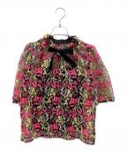 GRACE CONTINENTAL（グレースコンチネンタル）の古着「リーフ刺繍スタンドTOP」｜ピンク