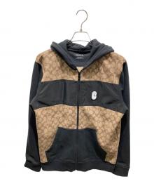 COACH（コーチ）の古着「SIGNATURE FULL ZIP HOODIE」｜ブラック×ベージュ