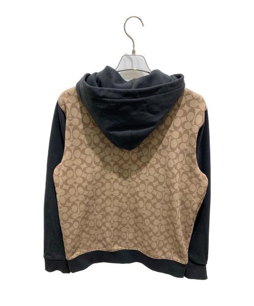 COACH（コーチ）COACH (コーチ) SIGNATURE FULL ZIP HOODIE ブラック×ベージュ サイズ:Mの古着・服飾アイテム