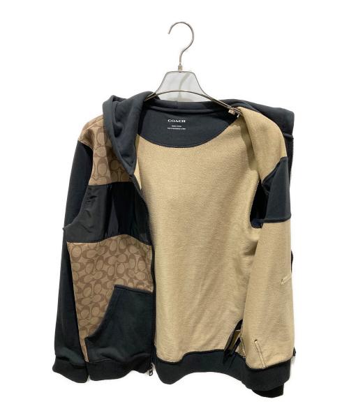 COACH（コーチ）COACH (コーチ) SIGNATURE FULL ZIP HOODIE ブラック×ベージュ サイズ:Mの古着・服飾アイテム