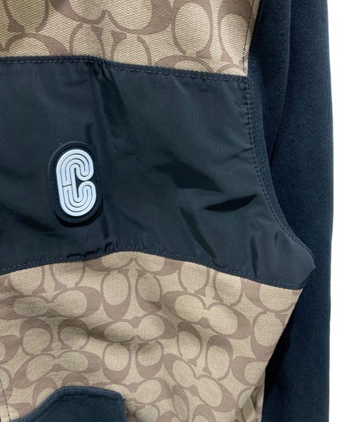 COACH（コーチ）COACH (コーチ) SIGNATURE FULL ZIP HOODIE ブラック×ベージュ サイズ:Mの古着・服飾アイテム