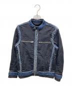 DIESELディーゼル）の古着「シングルライダースジャケット」｜ブラック×インディゴ