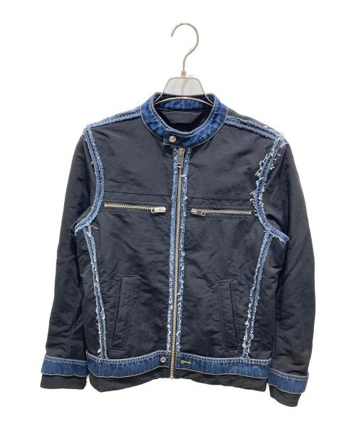 DIESEL（ディーゼル）DIESEL (ディーゼル) シングルライダースジャケット ブラック×インディゴ サイズ:Sの古着・服飾アイテム