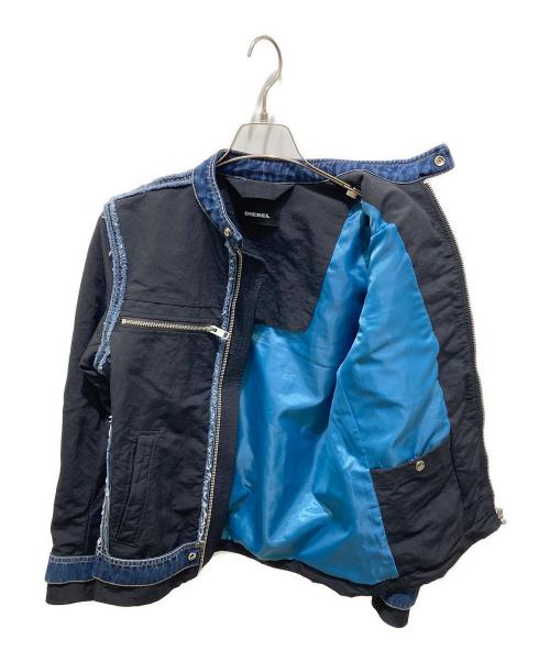 DIESEL（ディーゼル）DIESEL (ディーゼル) シングルライダースジャケット ブラック×インディゴ サイズ:Sの古着・服飾アイテム