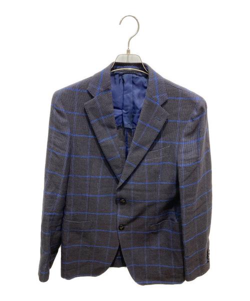 TAGLIATORE（タリアトーレ）TAGLIATORE (タリアトーレ) Brilla per il gusto (ブリッラ ペル イルグースト) タータンチェックシルクリネンテーラードジャケット ネイビー サイズ:44の古着・服飾アイテム