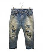 SUGAR CANEシュガーケーン）の古着「リペアダメージデニムパンツ」｜インディゴ