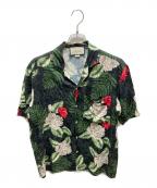 GUCCIグッチ）の古着「シルク混ハワイアンプリントボウリング半袖シャツ」｜ブラック×グリーン