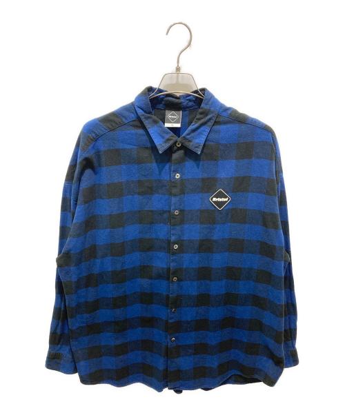 F.C.R.B.（エフシーレアルブリストル）F.C.R.B. (エフシーレアルブリストル) BIG LOGO FLANNEL BAGGY SHIRT ブラック×ブルー サイズ:XLの古着・服飾アイテム
