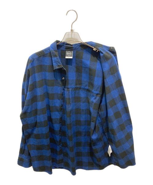 F.C.R.B.（エフシーレアルブリストル）F.C.R.B. (エフシーレアルブリストル) BIG LOGO FLANNEL BAGGY SHIRT ブラック×ブルー サイズ:XLの古着・服飾アイテム