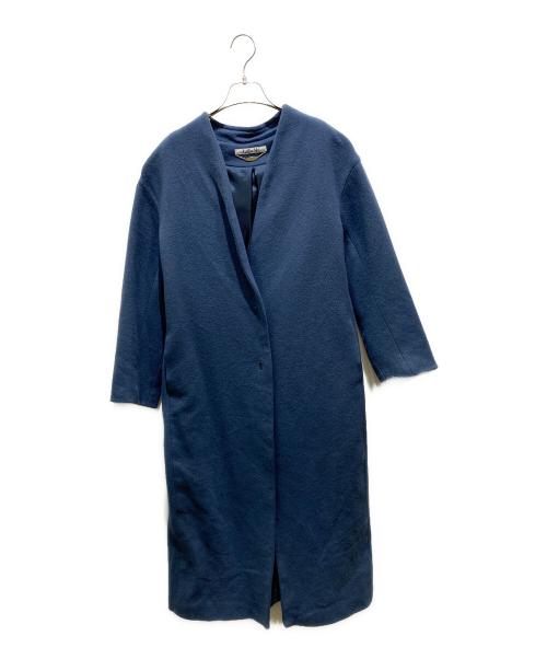 Lallia Mu（ラリア ムー）Lallia Mu (ラリア ムー) ノーカラーロングコート ブルー サイズ:Mの古着・服飾アイテム