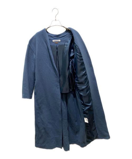 Lallia Mu（ラリア ムー）Lallia Mu (ラリア ムー) ノーカラーロングコート ブルー サイズ:Mの古着・服飾アイテム