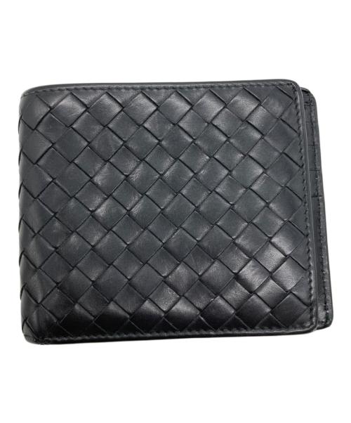 BOTTEGA VENETA（ボッテガベネタ）BOTTEGA VENETA (ボッテガベネタ) イントレチャート2つ折り財布 ブラックの古着・服飾アイテム