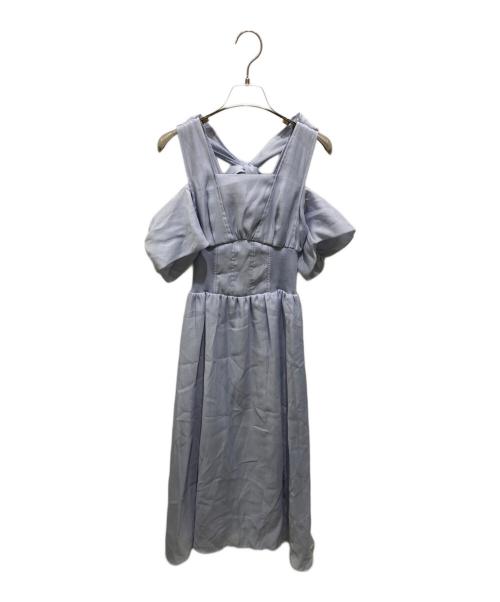 Snidel（スナイデル）Snidel (スナイデル) リボンショルダーウエストリブワンピース ブルーの古着・服飾アイテム