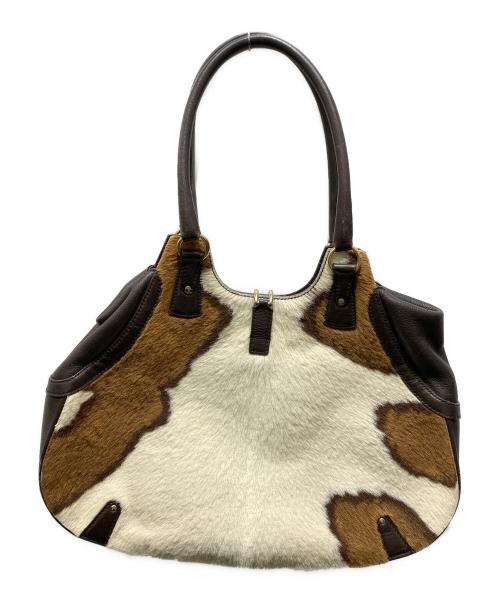 Salvatore Ferragamo（サルヴァトーレ フェラガモ）Salvatore Ferragamo (サルヴァトーレ フェラガモ) ハラコガンチーニハンドバッグ ブラウン×アイボリーの古着・服飾アイテム