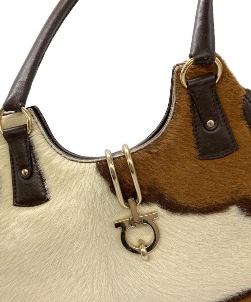 Salvatore Ferragamo（サルヴァトーレ フェラガモ）Salvatore Ferragamo (サルヴァトーレ フェラガモ) ハラコガンチーニハンドバッグ ブラウン×アイボリーの古着・服飾アイテム