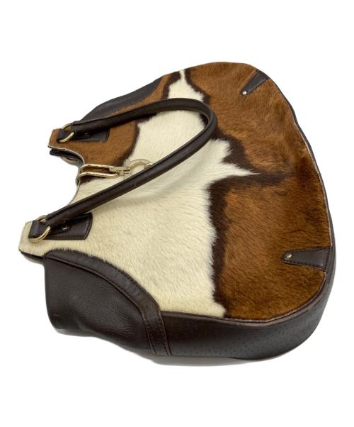 Salvatore Ferragamo（サルヴァトーレ フェラガモ）Salvatore Ferragamo (サルヴァトーレ フェラガモ) ハラコガンチーニハンドバッグ ブラウン×アイボリーの古着・服飾アイテム