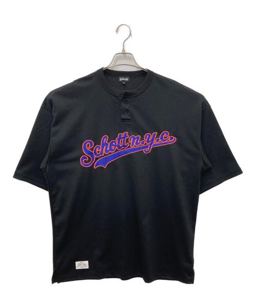 Schott（ショット）Schott (ショット) MESH HENRYNECK T-SHIRT　メッシュヘンリーネックTシャツ ブラック サイズ:Lの古着・服飾アイテム