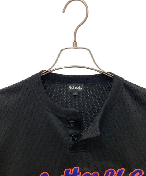Schott（ショット）Schott (ショット) MESH HENRYNECK T-SHIRT　メッシュヘンリーネックTシャツ ブラック サイズ:Lの古着・服飾アイテム