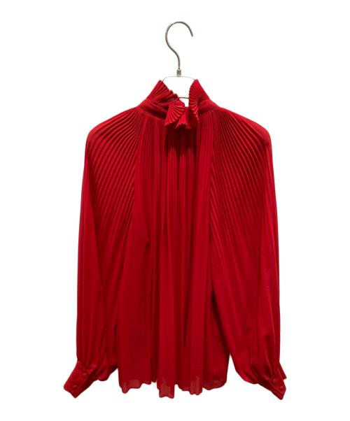 L'UNE（リュンヌ）L'UNE (リュンヌ) プリーテッドフリルブラウス レッド サイズ:Ｆの古着・服飾アイテム
