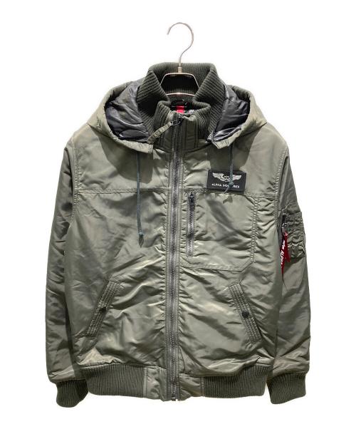 ALPHA（アルファ）ALPHA (アルファ) フーデッドリブジャケット カーキ サイズ:Lの古着・服飾アイテム