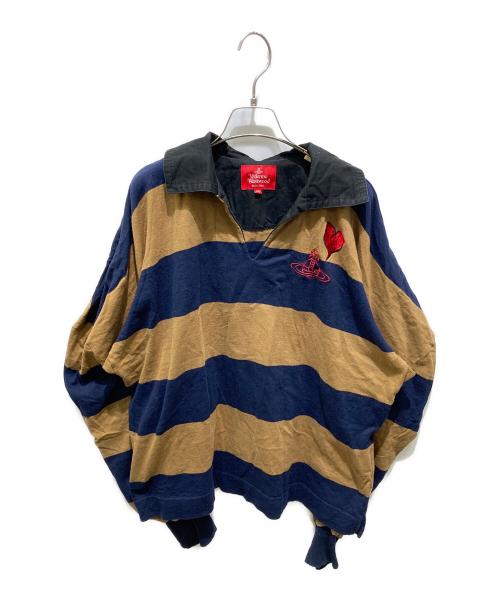 Vivienne Westwood RED LABEL（ヴィヴィアンウエストウッドレッドレーベル）Vivienne Westwood RED LABEL (ヴィヴィアンウエストウッドレッドレーベル) 襟付カットソー ネイビー×ブラウン サイズ:Mの古着・服飾アイテム
