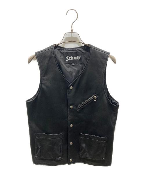 Schott（ショット）Schott (ショット) パッチポケットレザーベスト ブラック サイズ:Mの古着・服飾アイテム